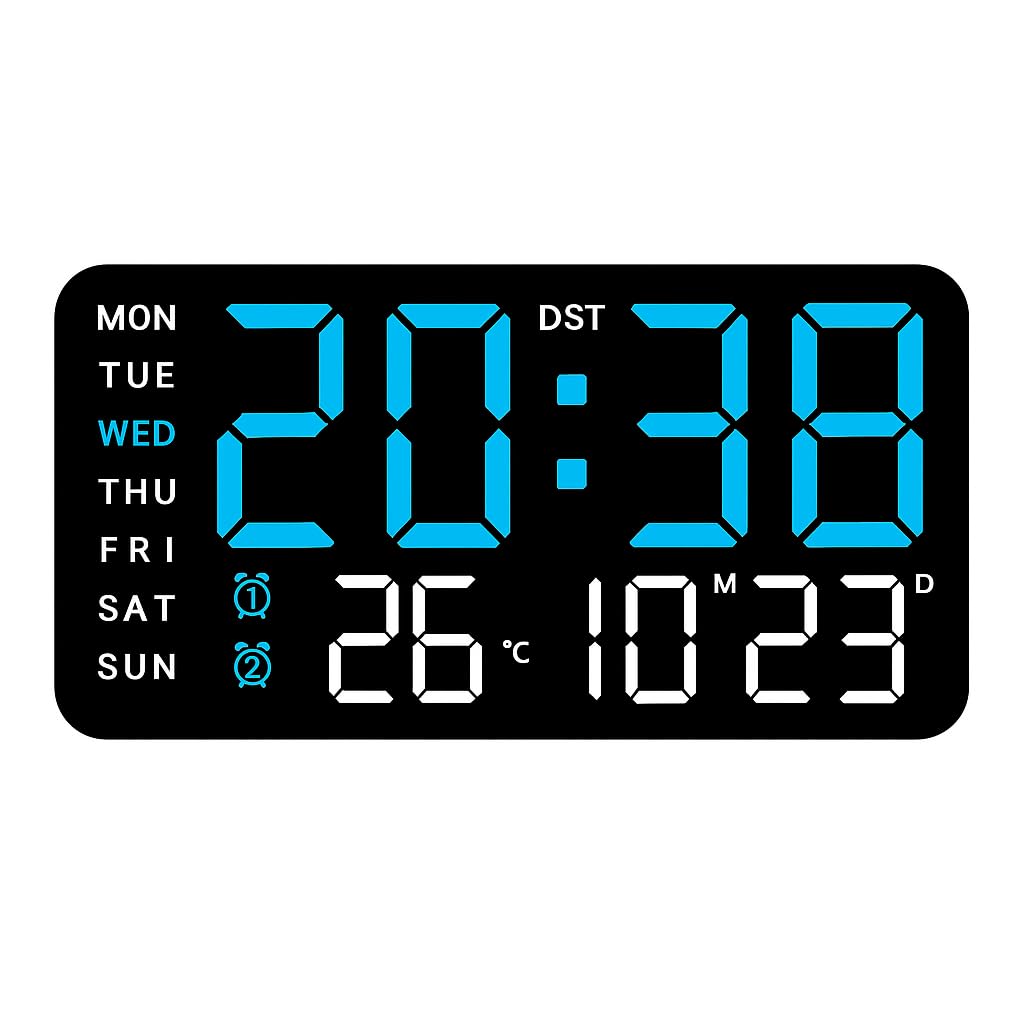 Alarm Wall Clock 9-Inch, Adjustable Brightness,12/24 Hour Format