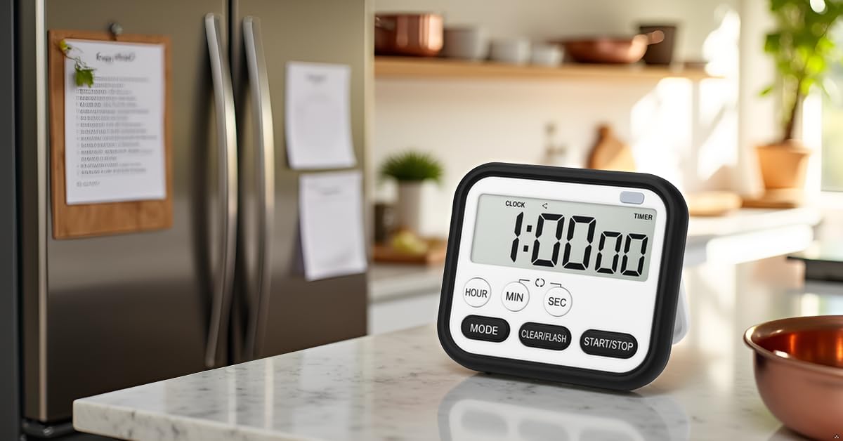 Digital Kitchen Timer and Stopwatch, 24-Hour Countdown, (Black)