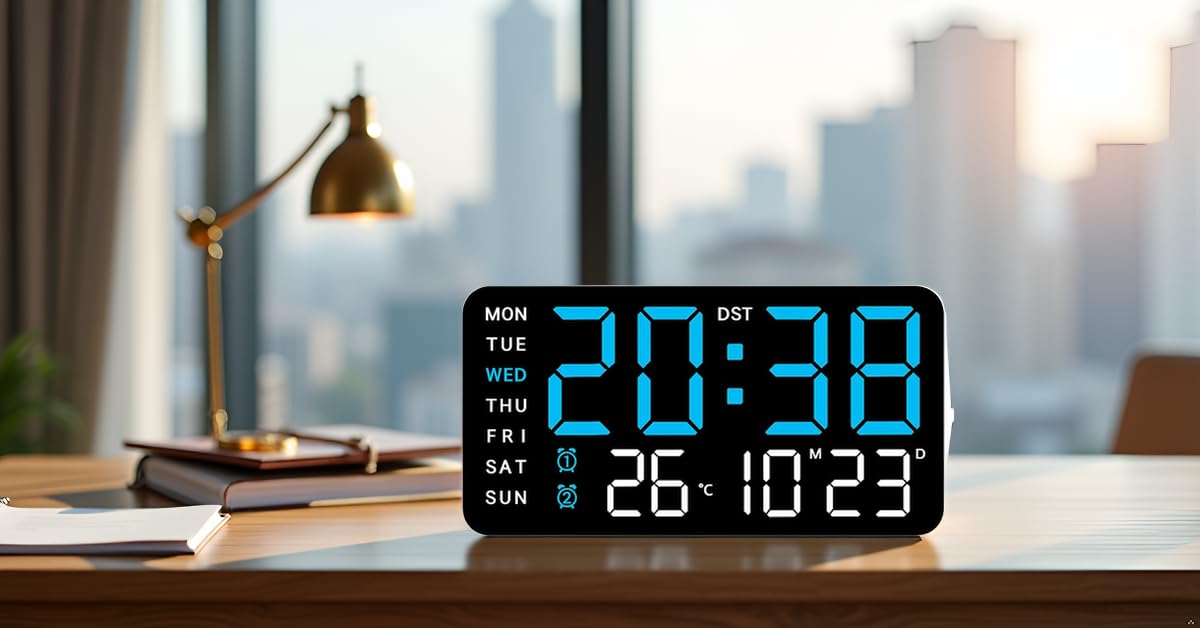 Alarm Wall Clock 9-Inch, Adjustable Brightness,12/24 Hour Format