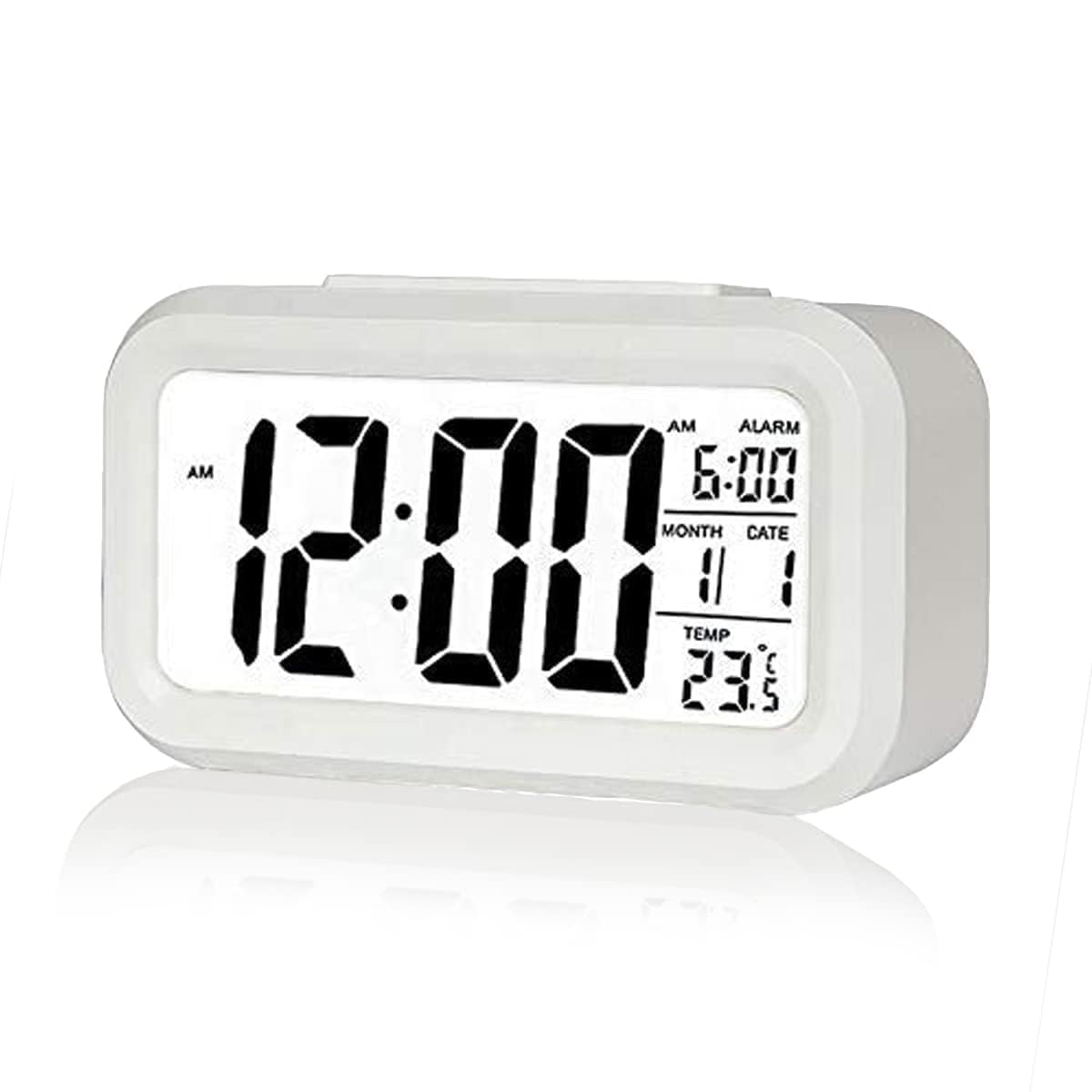 Digital Alarm Clock, Table Clock with Automatic Sensor, Date and Temperature Display(White)