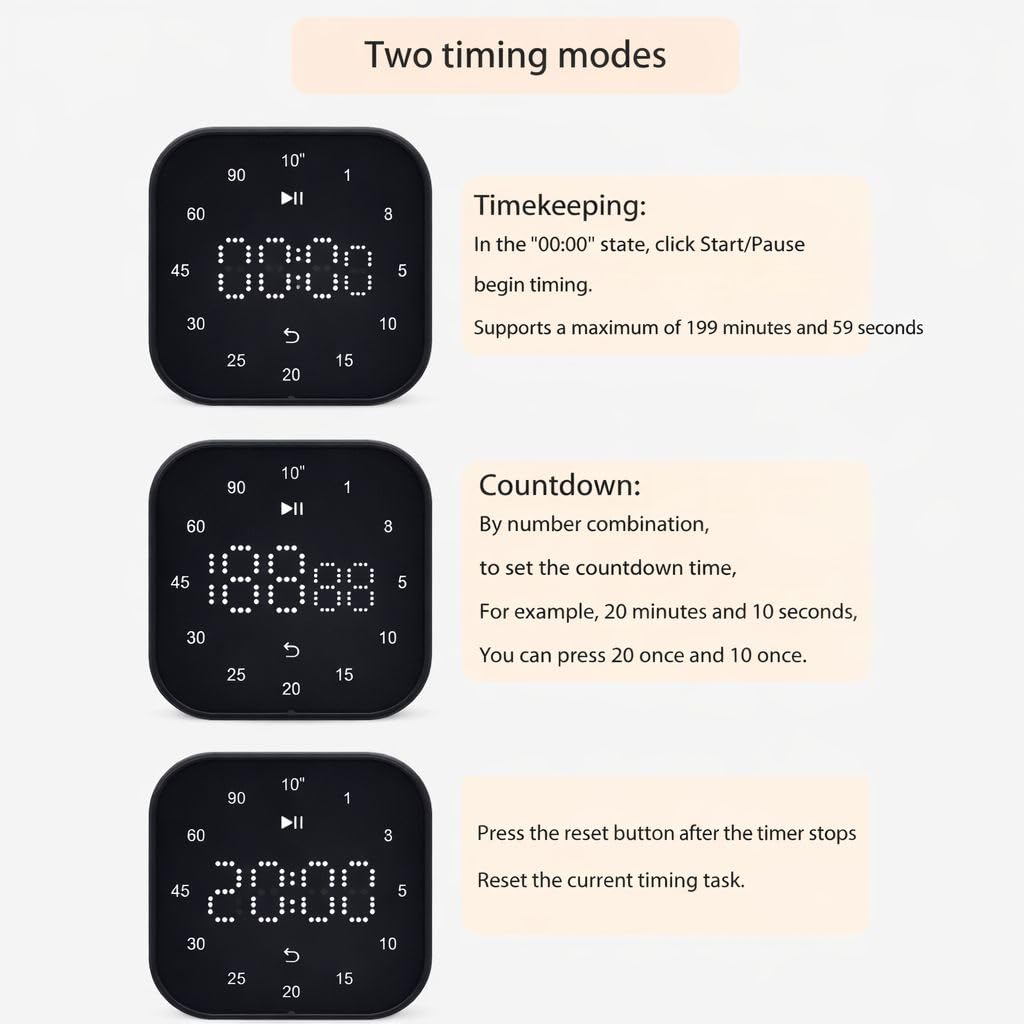 Touch Magnetic Digital Kitchen Timer, (Pure Black)