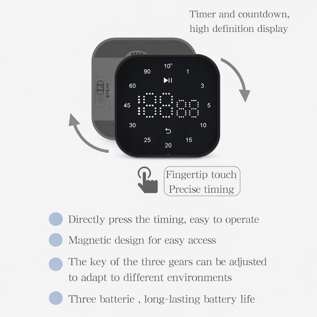 Touch Magnetic Digital Kitchen Timer, (Pure Black)