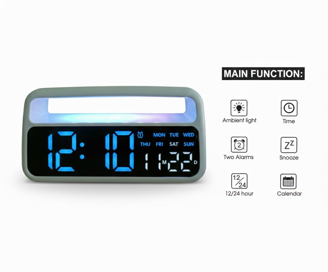 Digital Alarm Clock, Table Clock 7-Inch (Handle Alarm Clock)