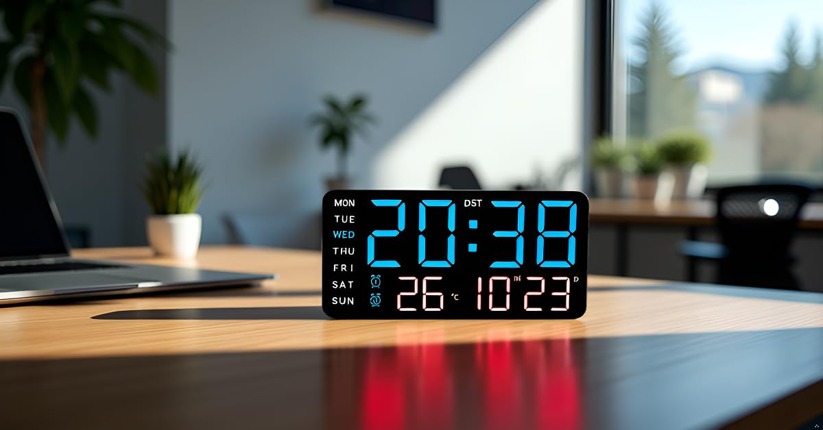 Alarm Wall Clock 9-Inch, Adjustable Brightness,12/24 Hour Format