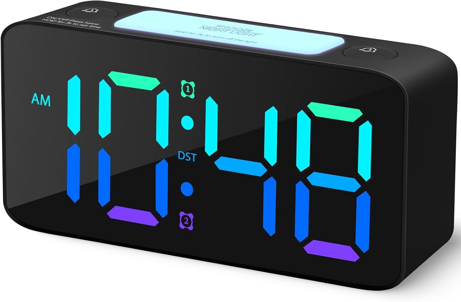 Digital Alarm Table Clock 7-Inch, RGB Color Display, USB Ports, Super Loud Alarm