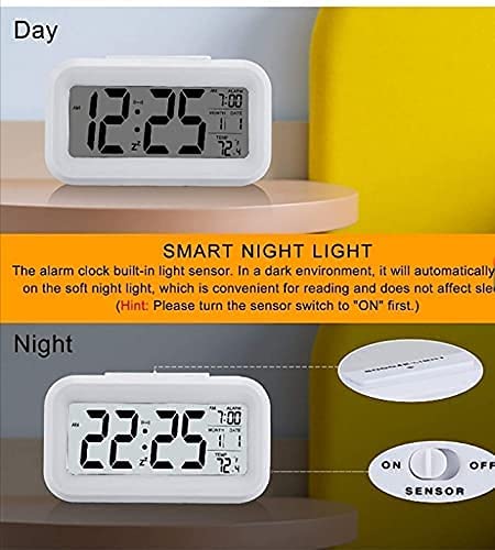 Digital Alarm Clock Table Office Clock with Date Time Temperature Night Light Sensor(Black)