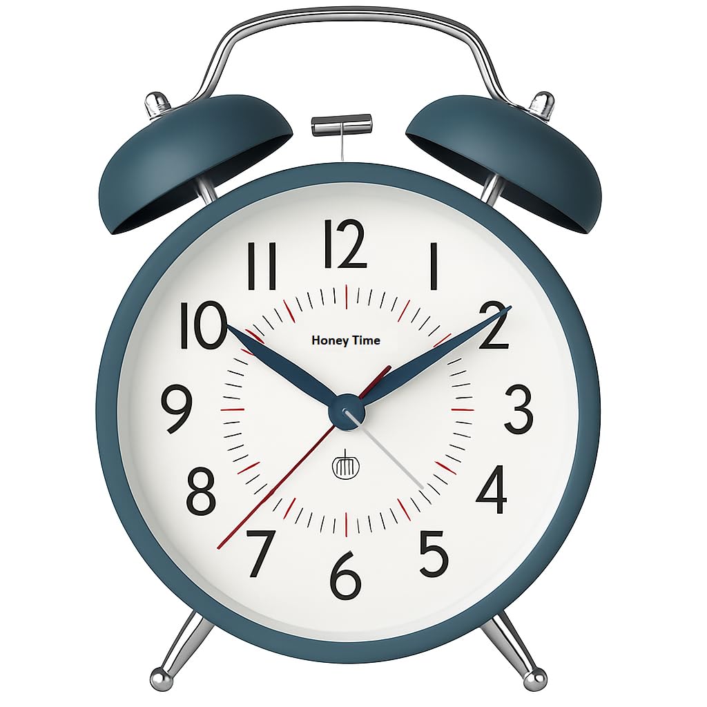 Metal Analog Alarm Clock, Loud Twin Bell Table Clock with Backlight 4.5-inch (Metal Green Big)