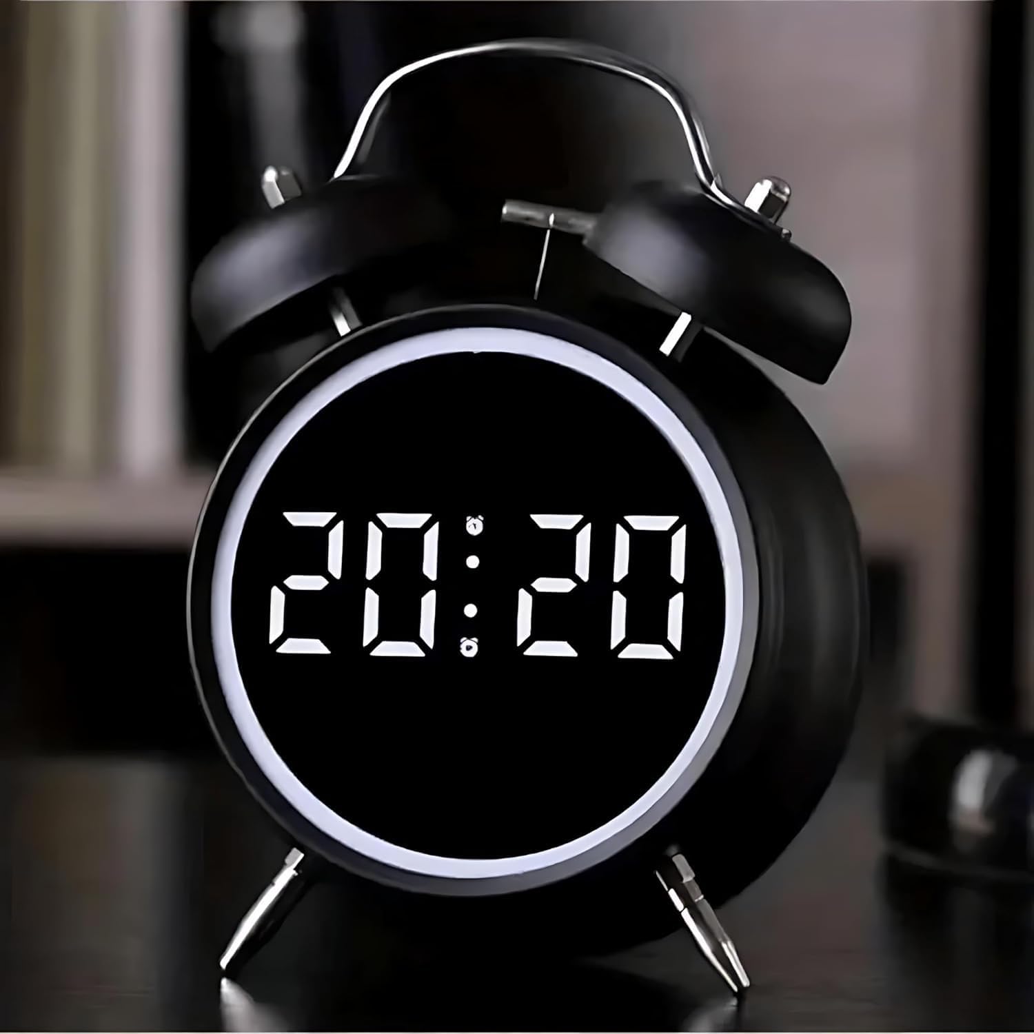 Digital Alarm Clock, Table Clock Double Bell LED Silent Metal Clock (Big Black)