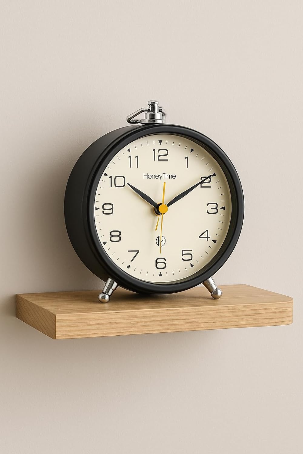 Honeytime Metal Alarm Clock Wall & Table Clock for Study Analog Silent Vintage Clock-13 Cm Black