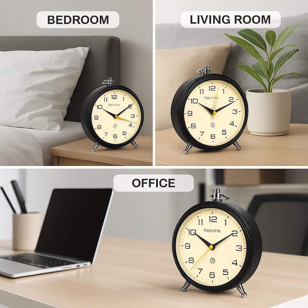 Honeytime Metal Alarm Clock Wall & Table Clock for Study Analog Silent Vintage Clock-13 Cm Black