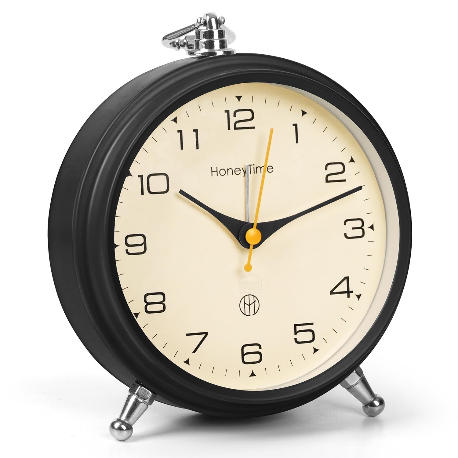 Honeytime Metal Alarm Clock Wall & Table Clock for Study Analog Silent Vintage Clock-13 Cm Black