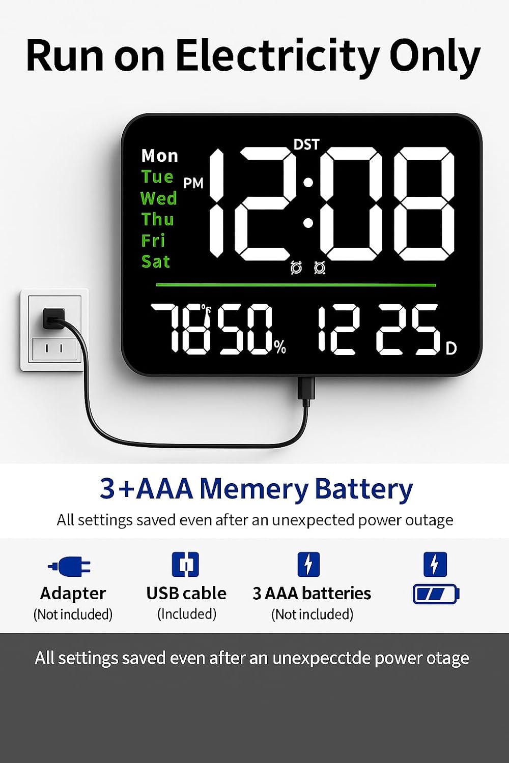 Digital Alarm Wall Clock, LED Display with Remote Control 16-Inch