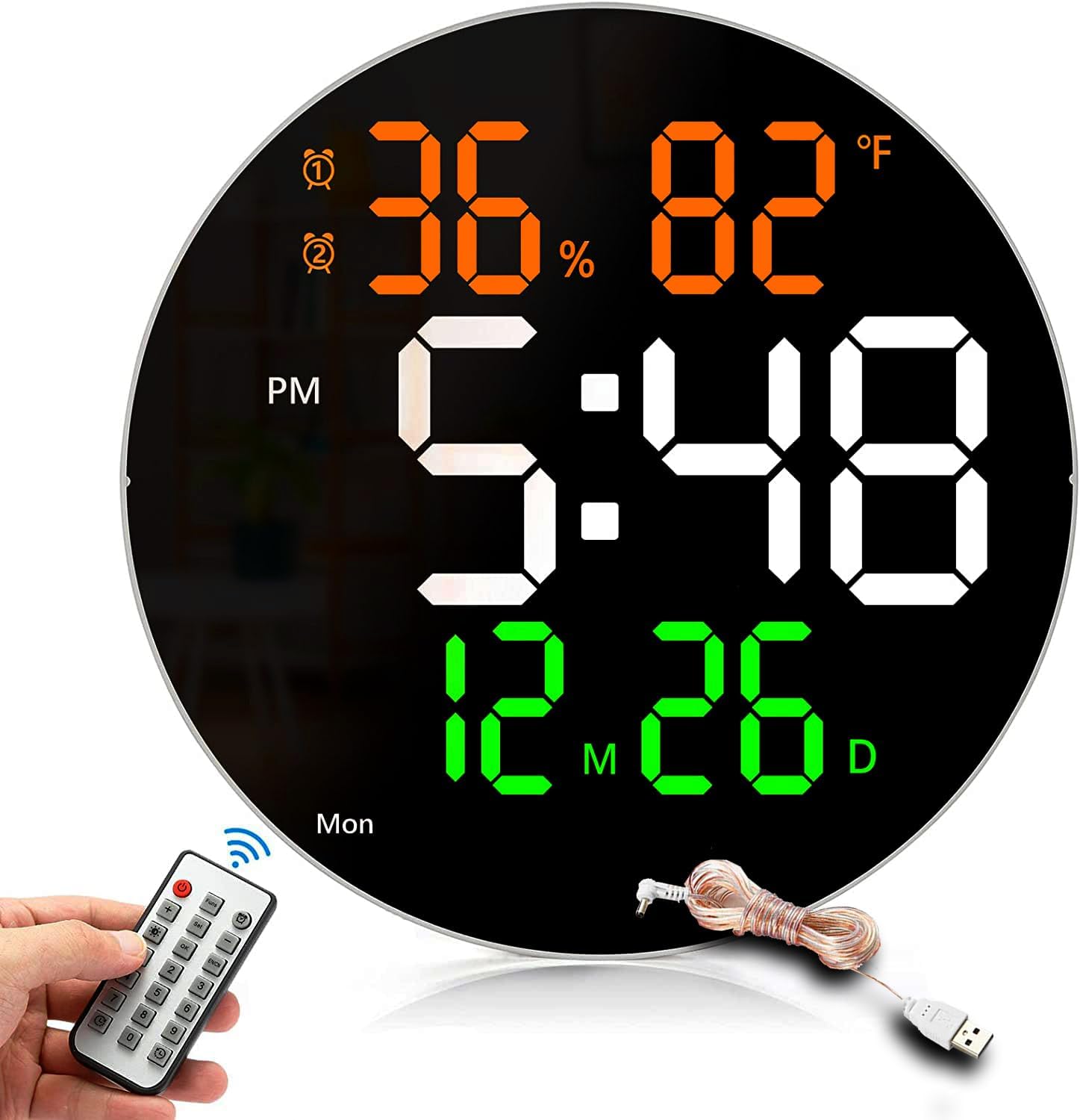 Digital Alarm Wall Clock Table Clock with Remote 10-Inch