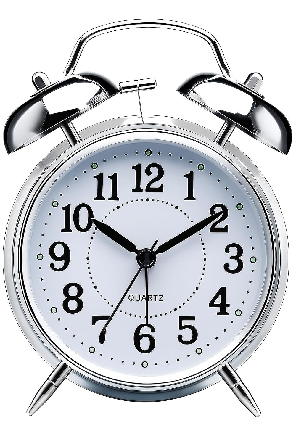 Retro Twin Bell Table Clock, Metal Frame Alarm Clock with Night Backlight,(Silver Clock)