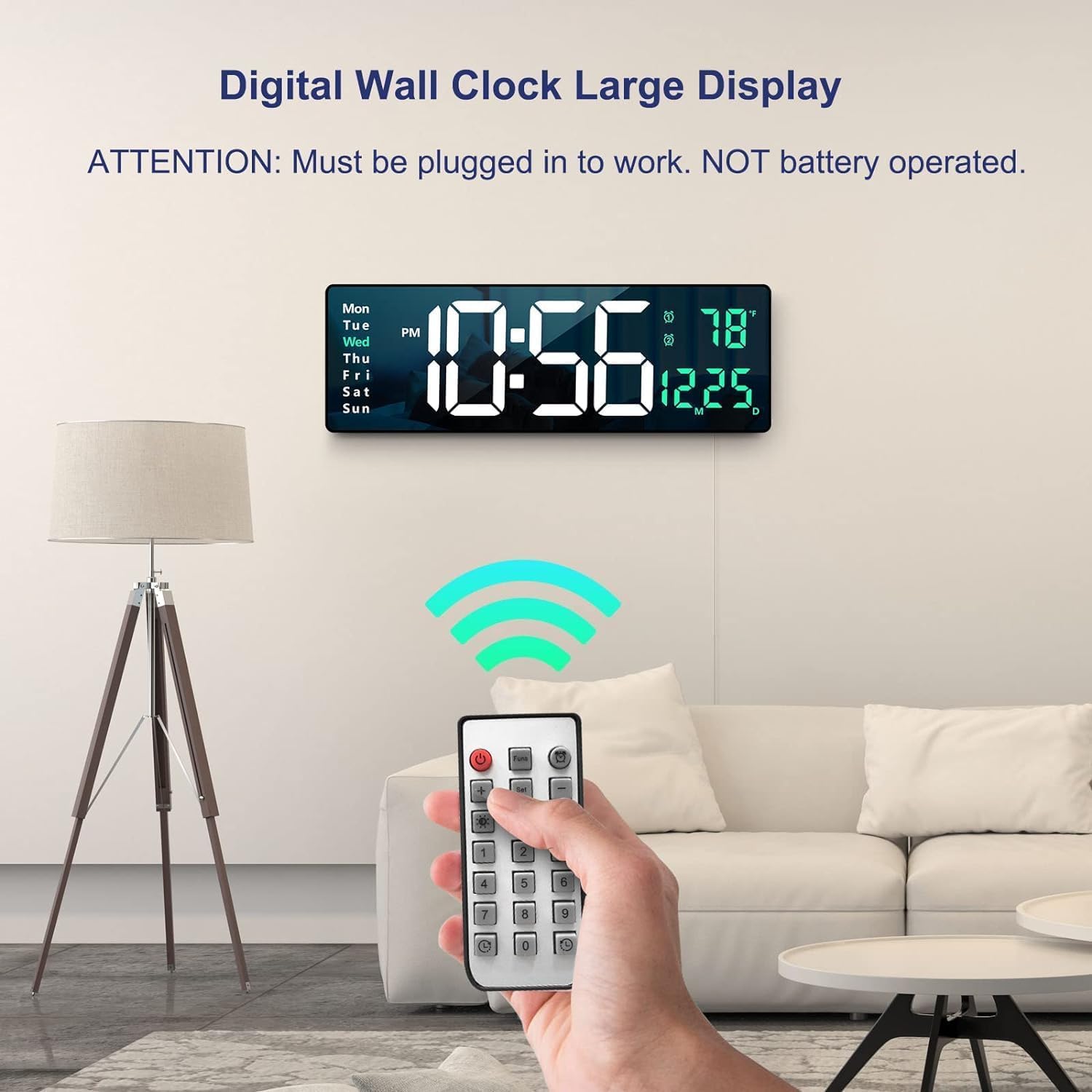 Digital Alarm Wall Clock & Table Clock With Large LED Display 16.2-Inch