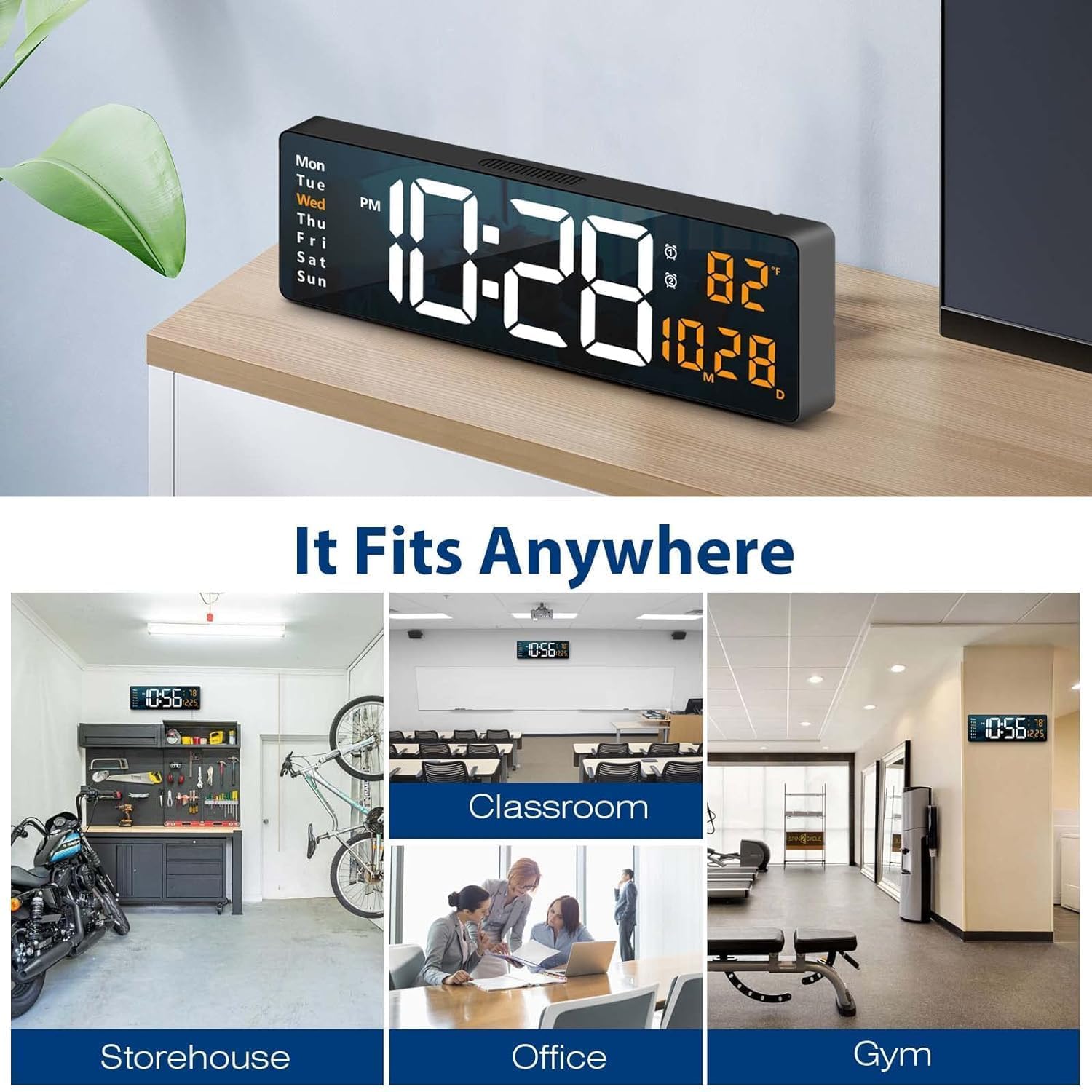 Digital Alarm Wall Clock & Table Clock With Large LED Display 16.2-Inch