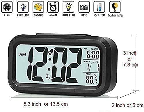 Digital Alarm Clock Table Office Clock with Date Time Temperature Night Light Sensor(Black)
