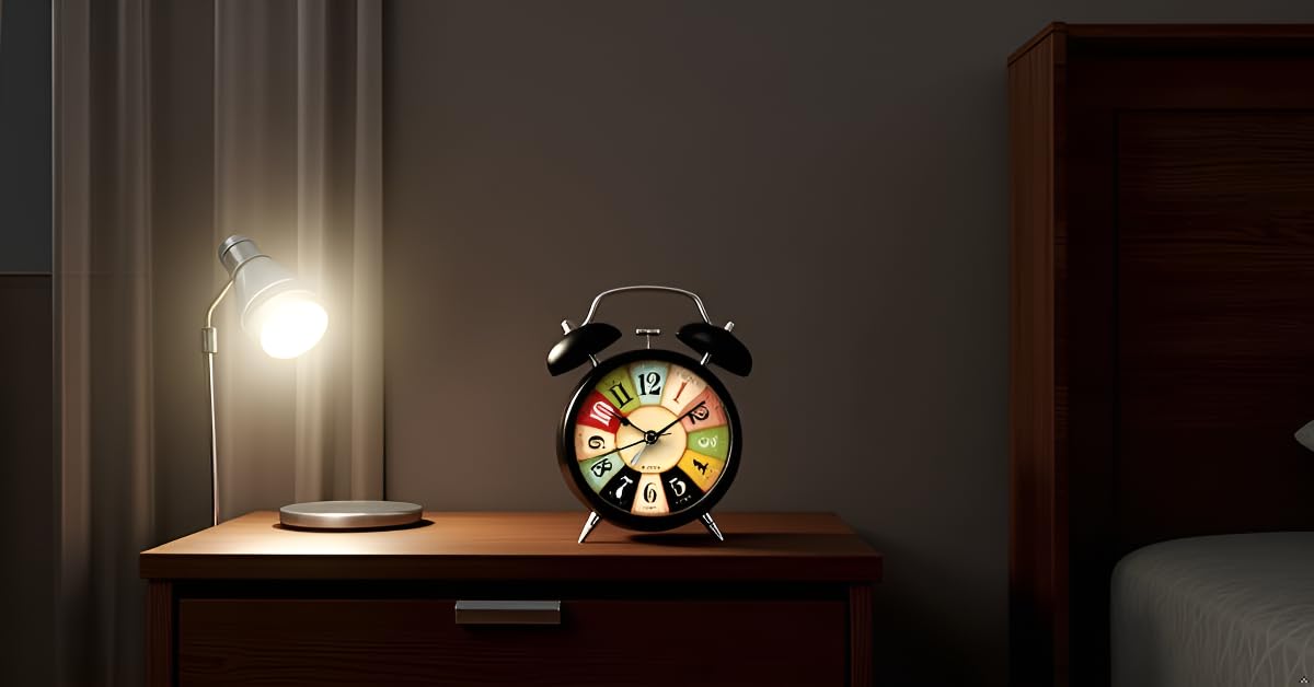 Table Clock with Two Bells, Analog Display, Night LED Light(Black Vintage)
