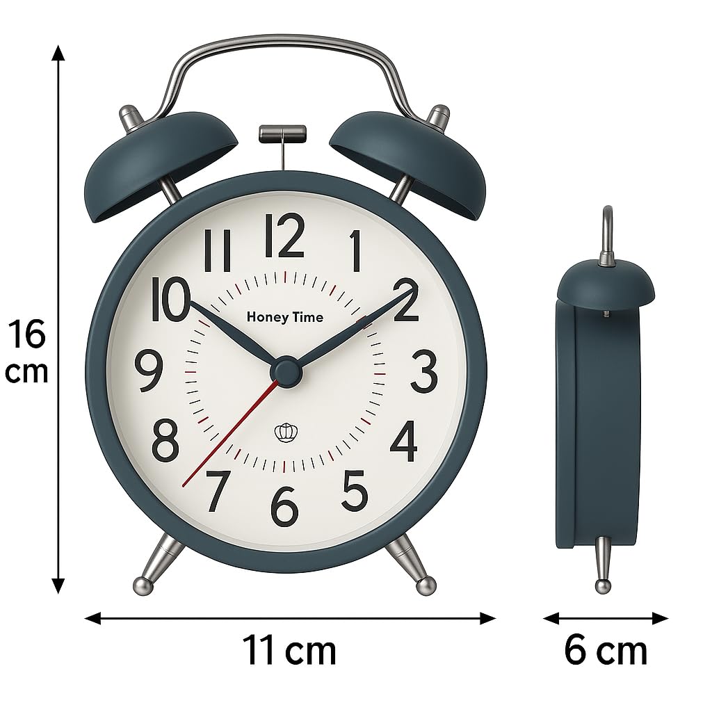 Metal Analog Alarm Clock, Loud Twin Bell Table Clock with Backlight 4.5-inch (Metal Green Big)