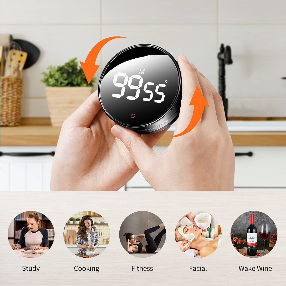 Magnetic Digital Timers, Manual Countdown Kitchen Timer Countdown Clock(Silver)