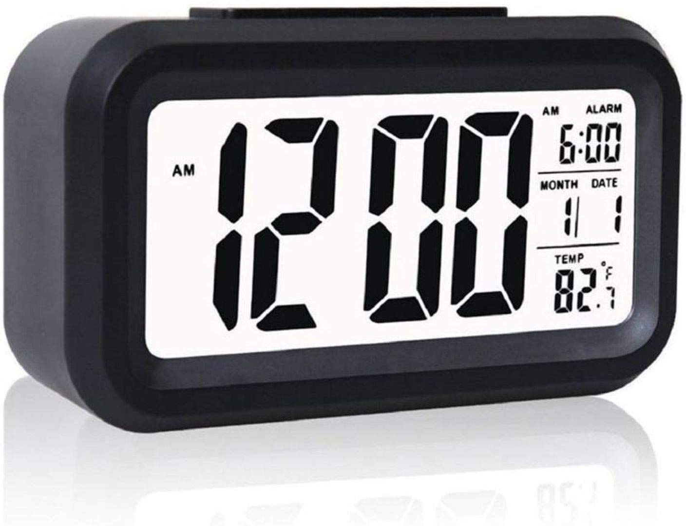 Digital Alarm Clock Table Office Clock with Date Time Temperature Night Light Sensor(Black)