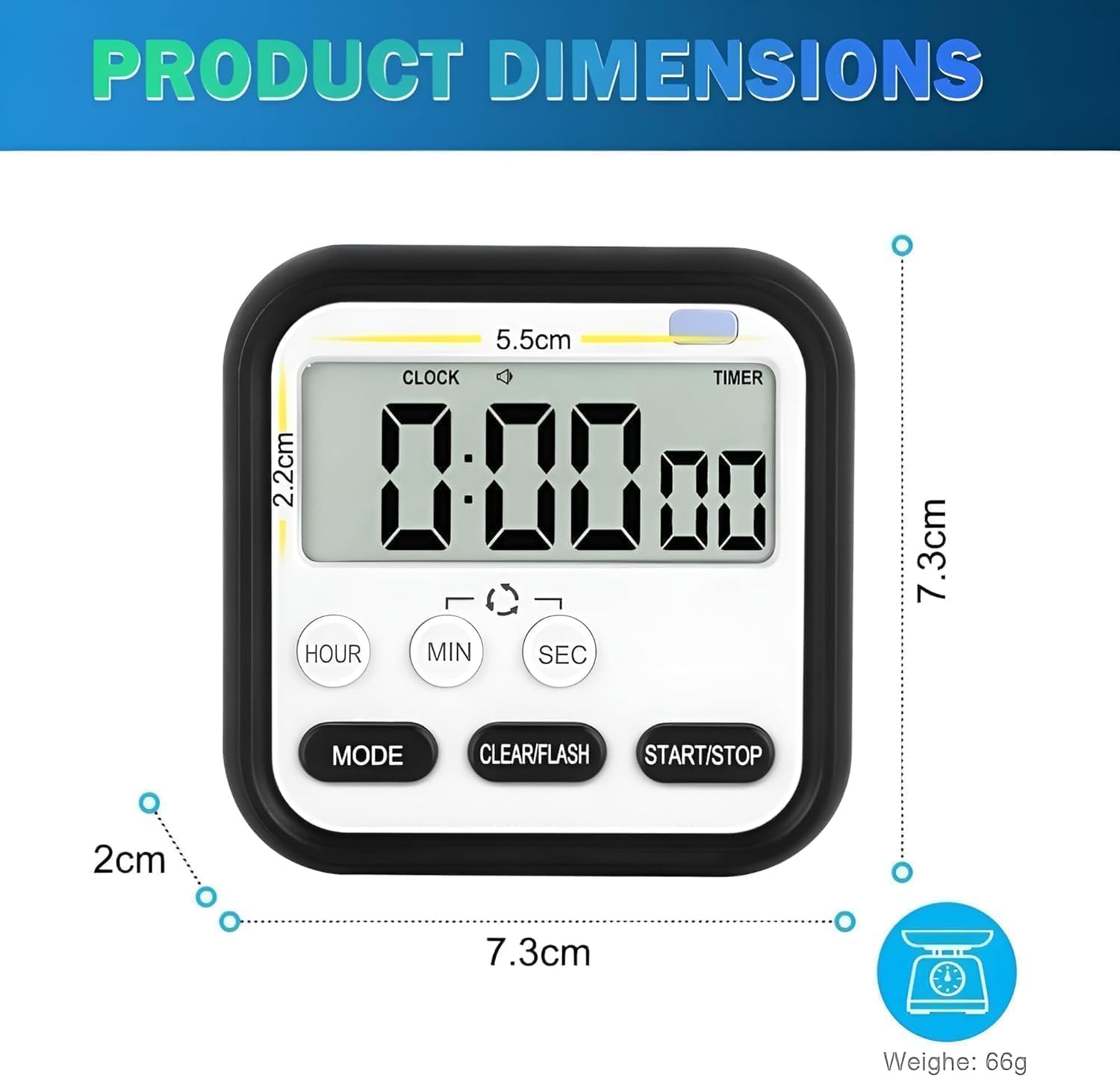 Digital Kitchen Timer and Stopwatch, 24-Hour Countdown, (Black)