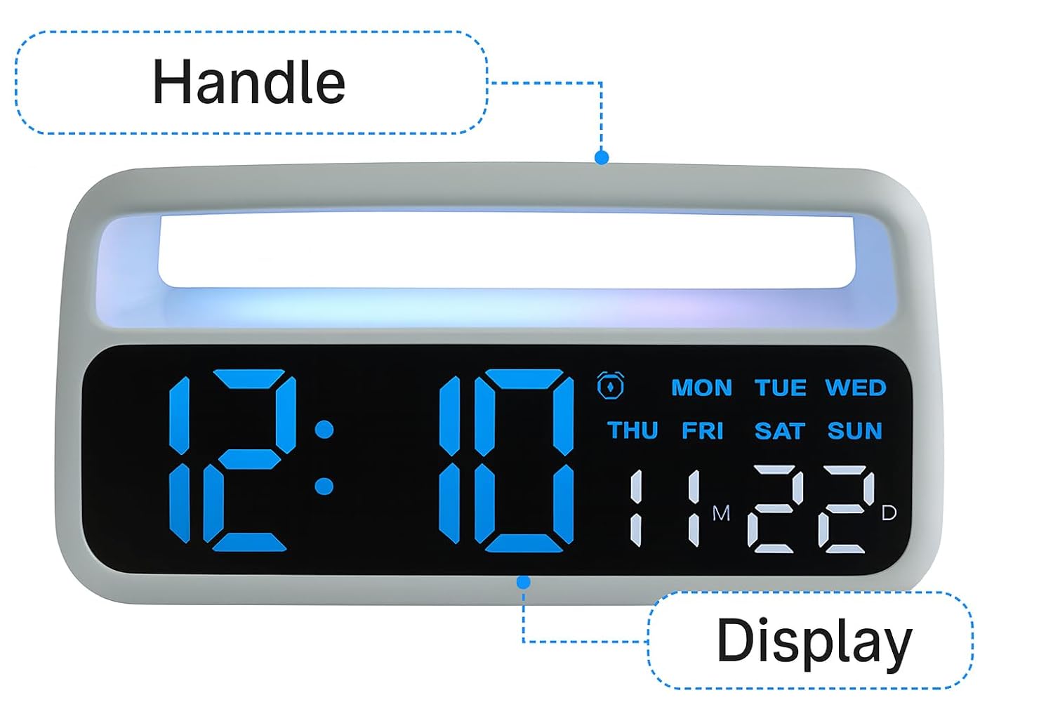 Digital Alarm Clock, Table Clock 7-Inch (Handle Alarm Clock)