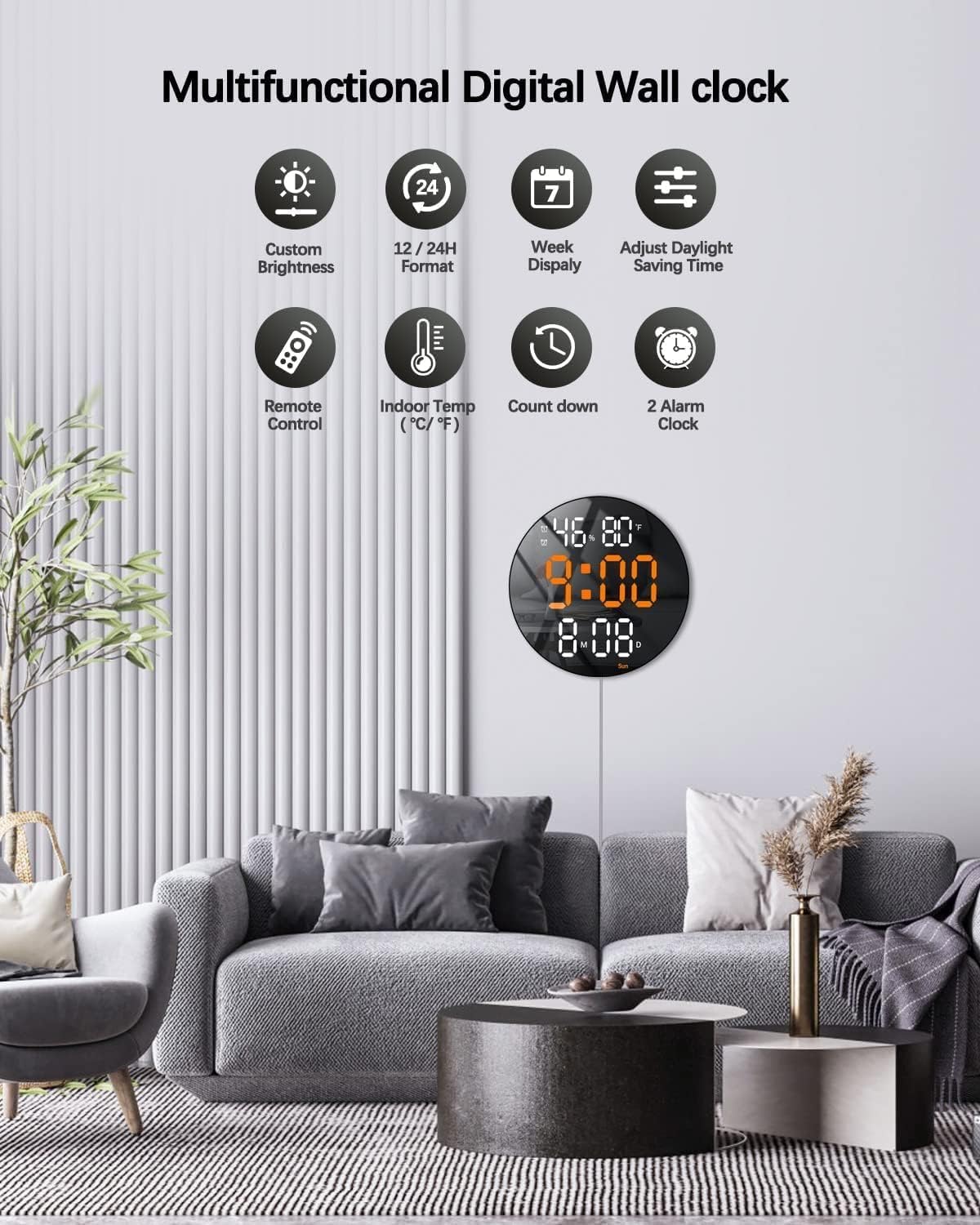 Digital Alarm Wall Clock Table Clock with Remote 10-Inch