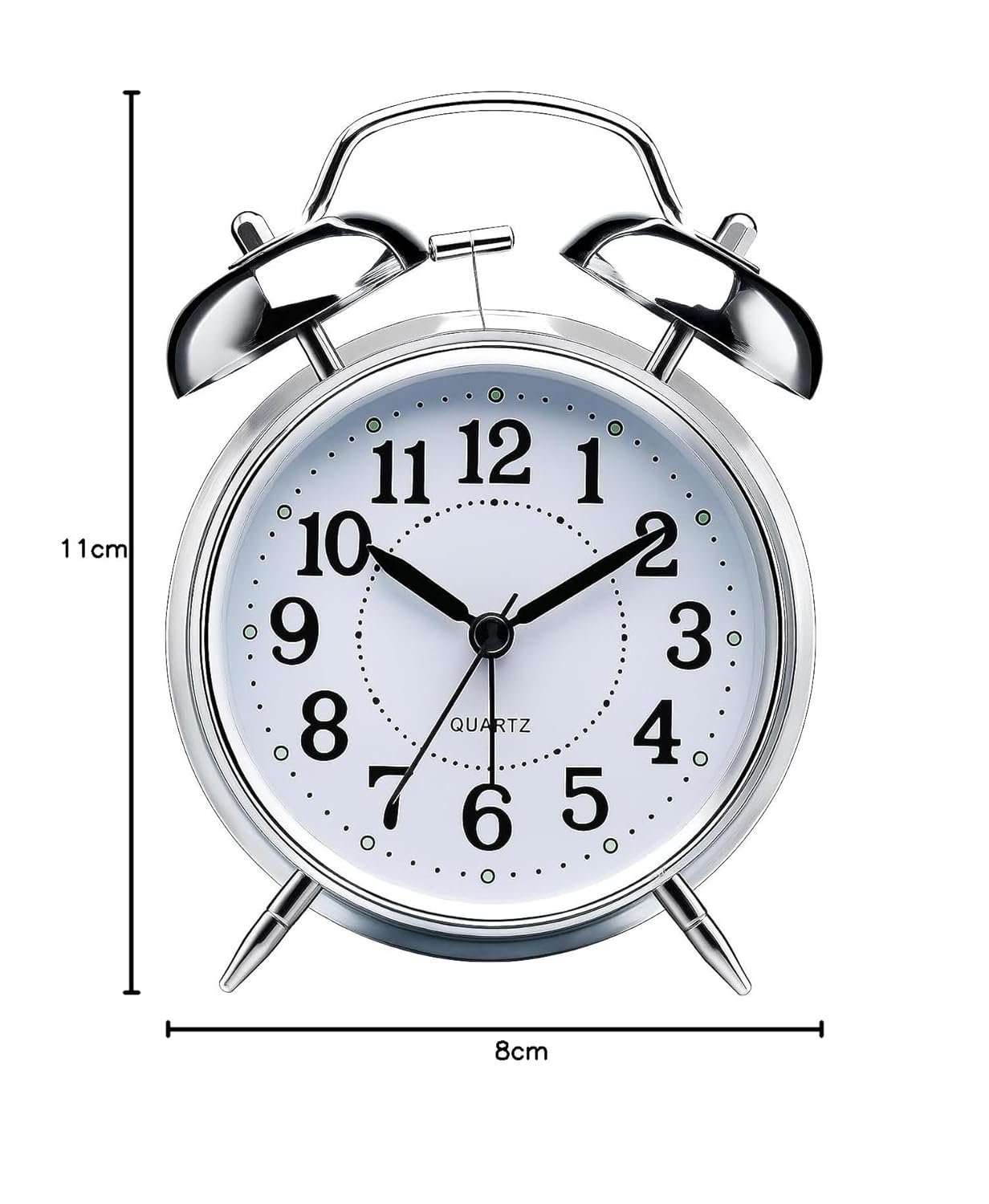 Retro Twin Bell Table Clock, Metal Frame Alarm Clock with Night Backlight,(Silver Clock)