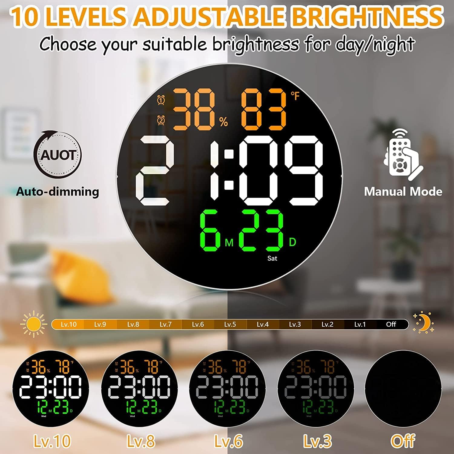Digital Alarm Wall Clock Table Clock with Remote 10-Inch