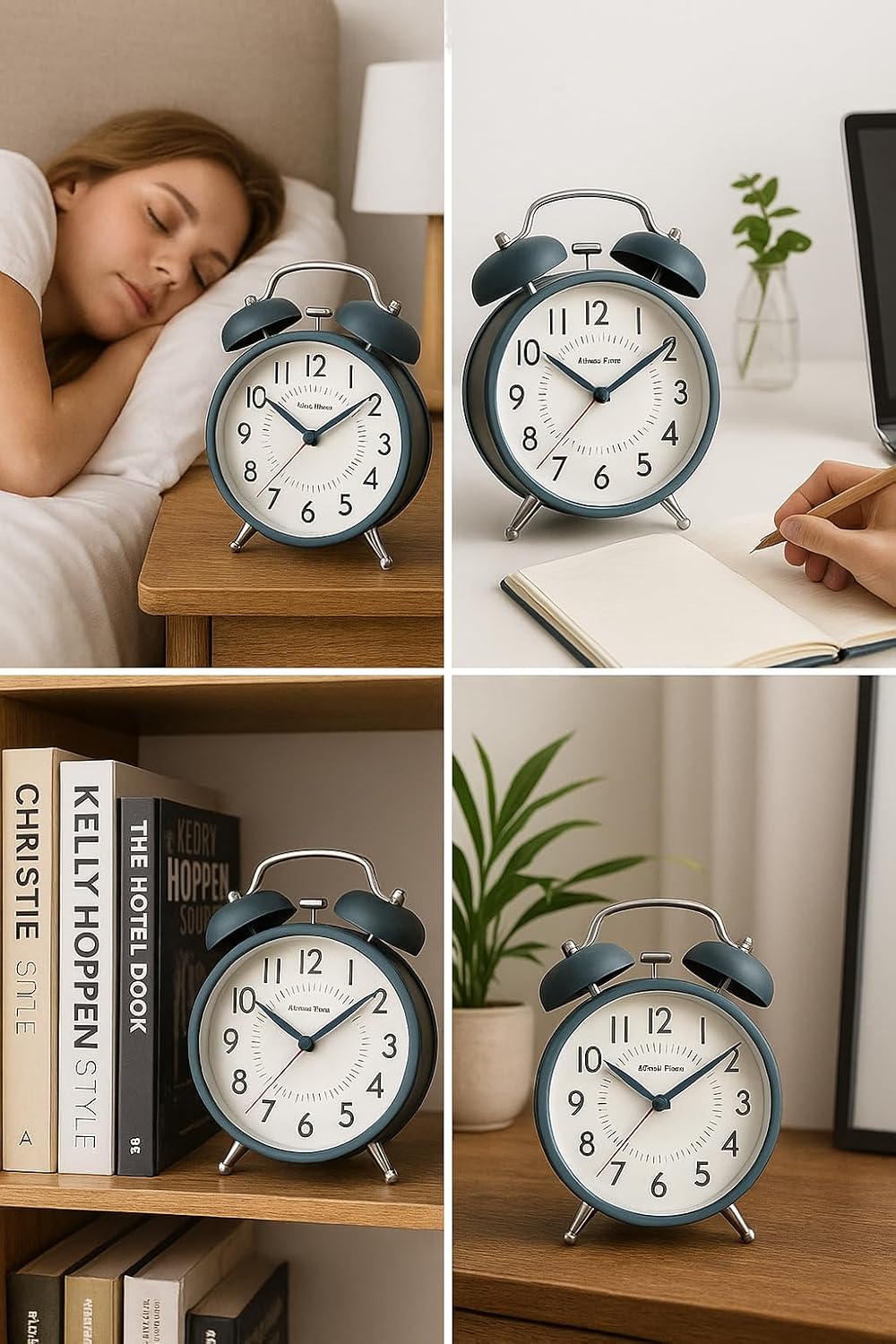 Metal Analog Alarm Clock, Loud Twin Bell Table Clock with Backlight 4.5-inch (Metal Green Big)