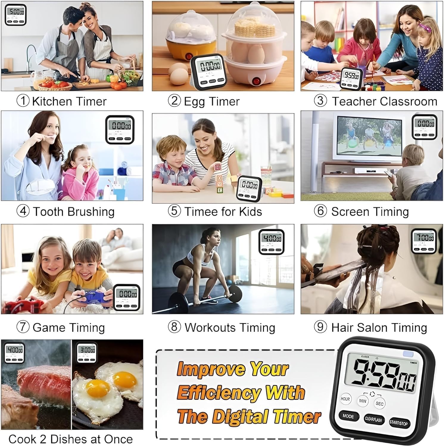 Digital Kitchen Timer & Stopwatch, Large Digit Countdown with Back Magnetic Retractable Stand