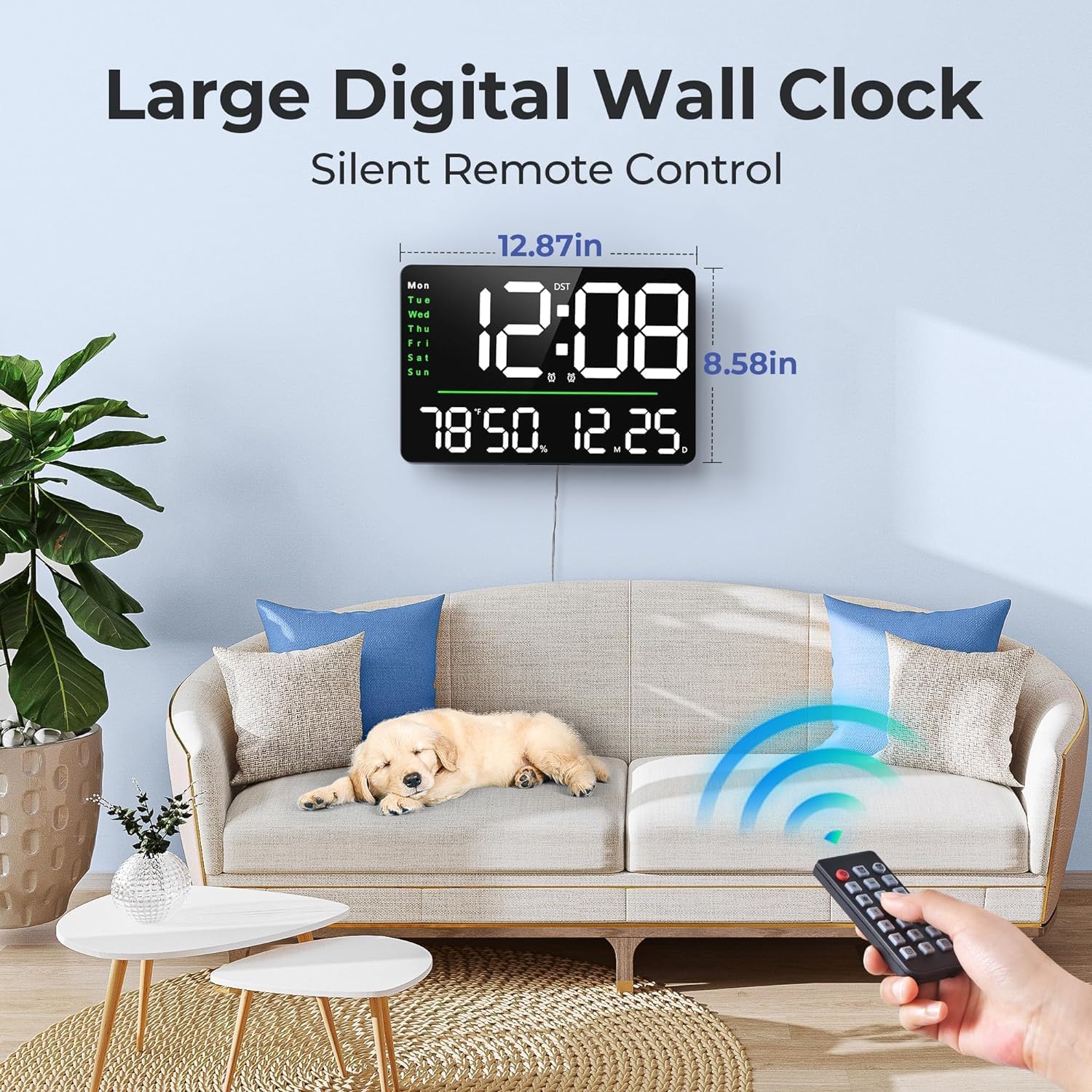 Digital Alarm Wall Clock, LED Display with Remote Control 16-Inch