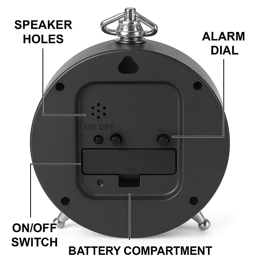Honeytime Metal Alarm Clock Wall & Table Clock for Study Analog Silent Vintage Clock-13 Cm Black