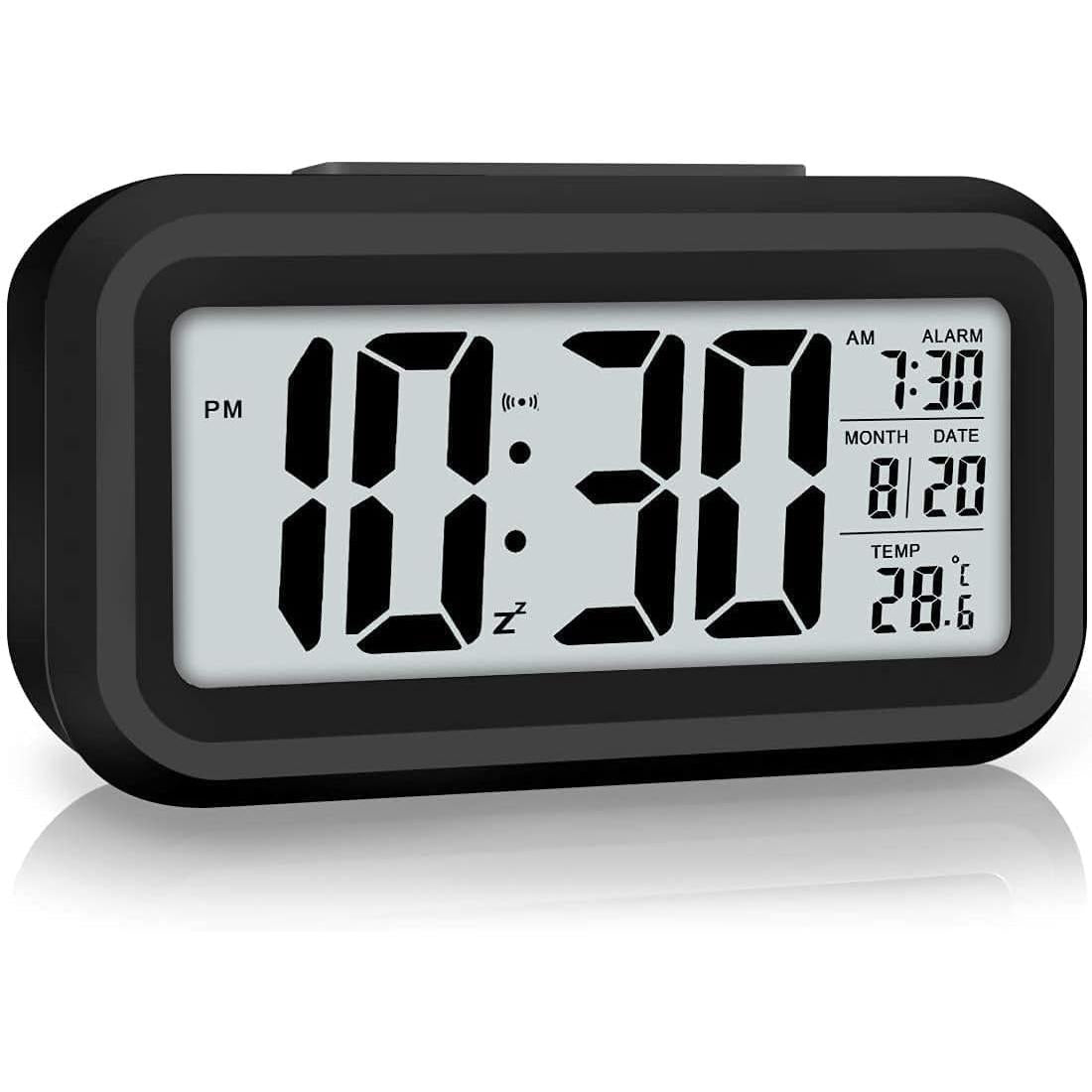 Digital Alarm Clock Table Office Clock with Date Time Temperature Night Light Sensor(Black)